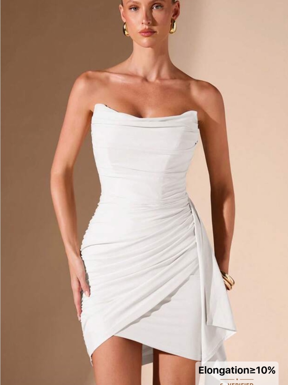 Strapless White Ruched Mini Dress